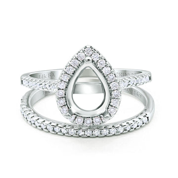 14K White Gold 0.37ct Teardrop Pear 8mmx6mm G SI Semi Mount Diamond Engagement Bridal Wedding Ring Size 6.5